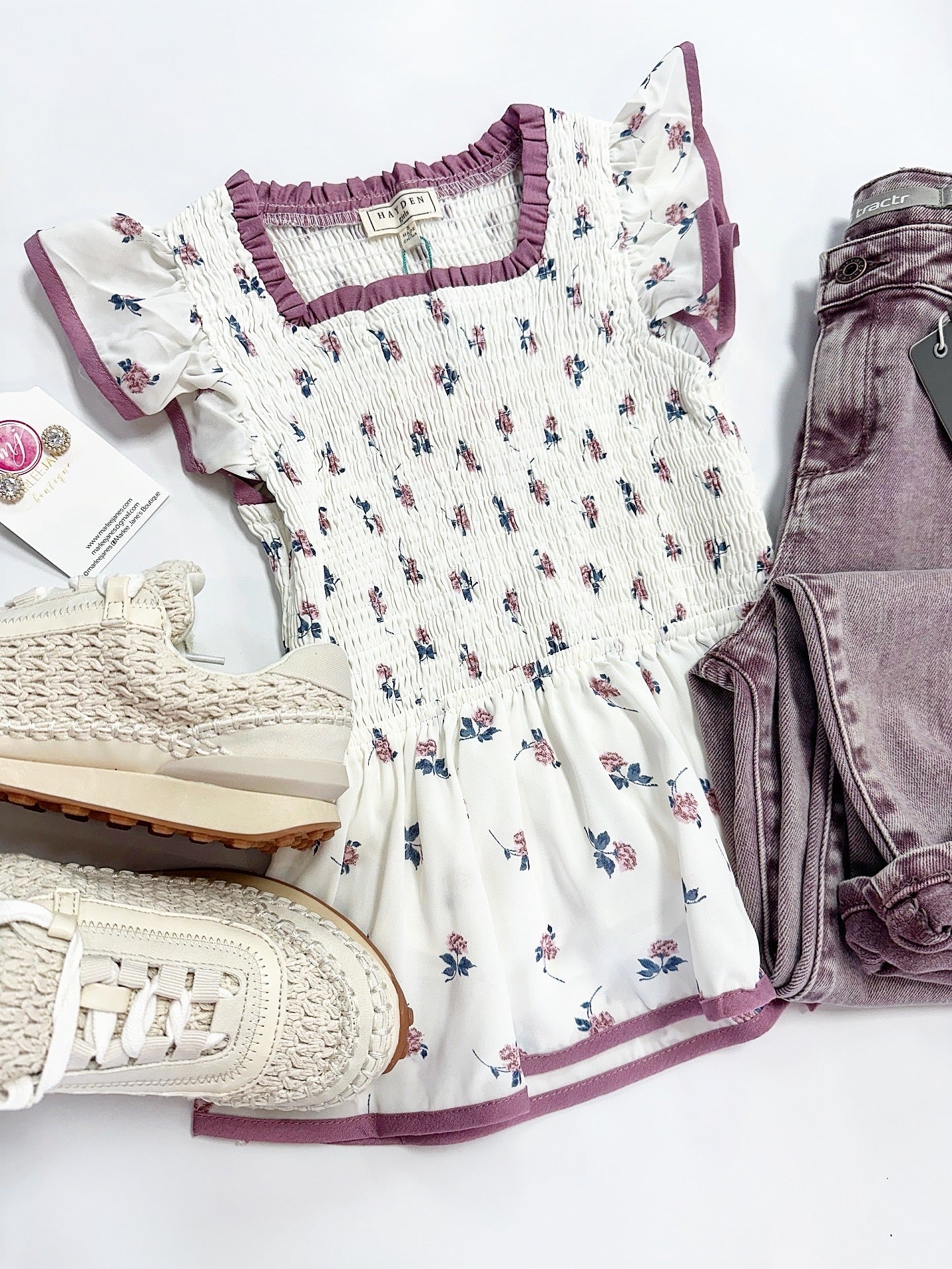 Sadie Ditsy Floral Top in Off White