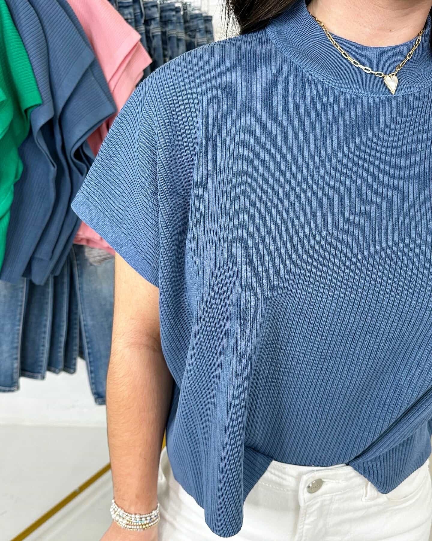 Mock Neck Boxy Top in Blue