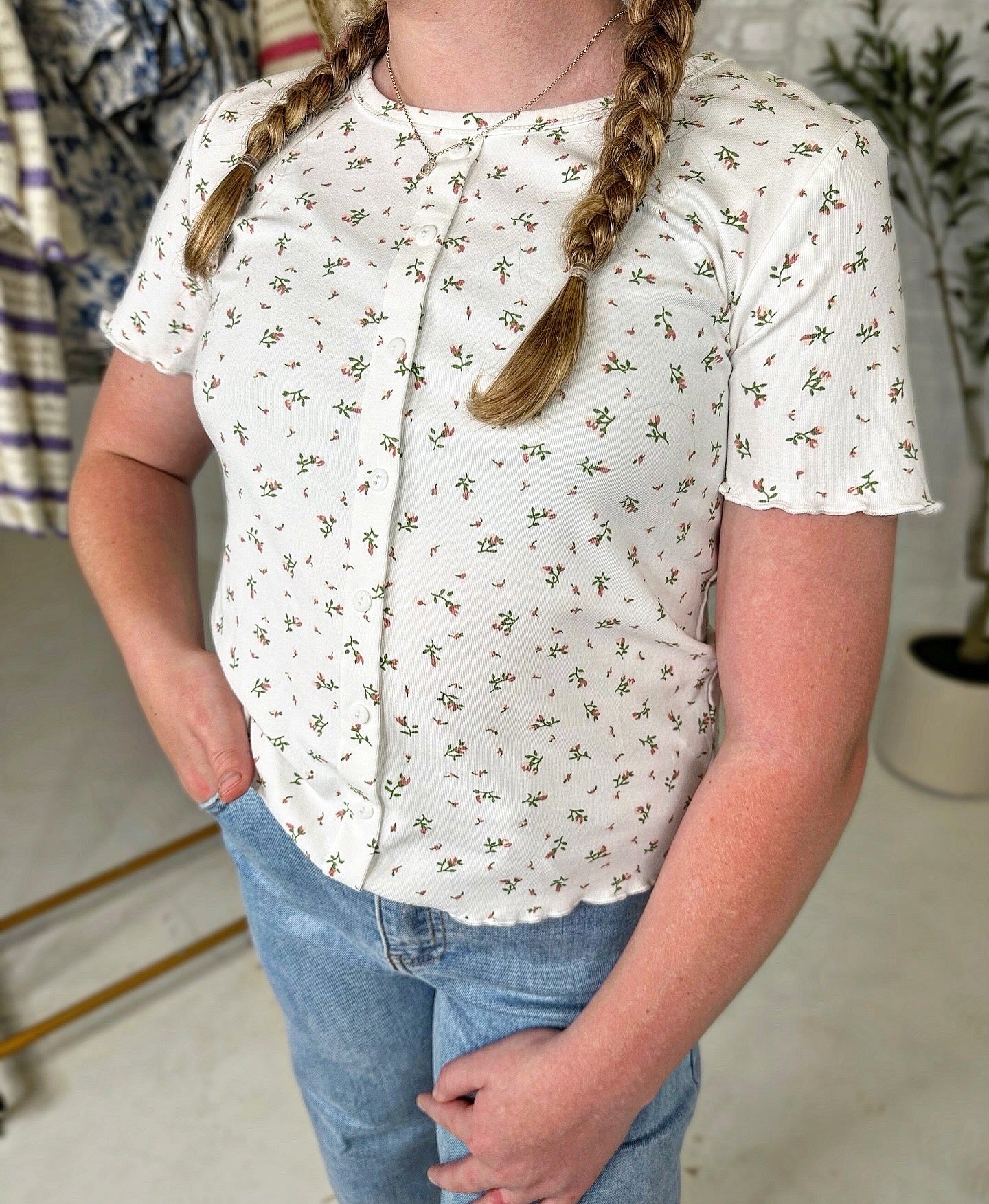 Charlie Button Detail Floral Knit Top