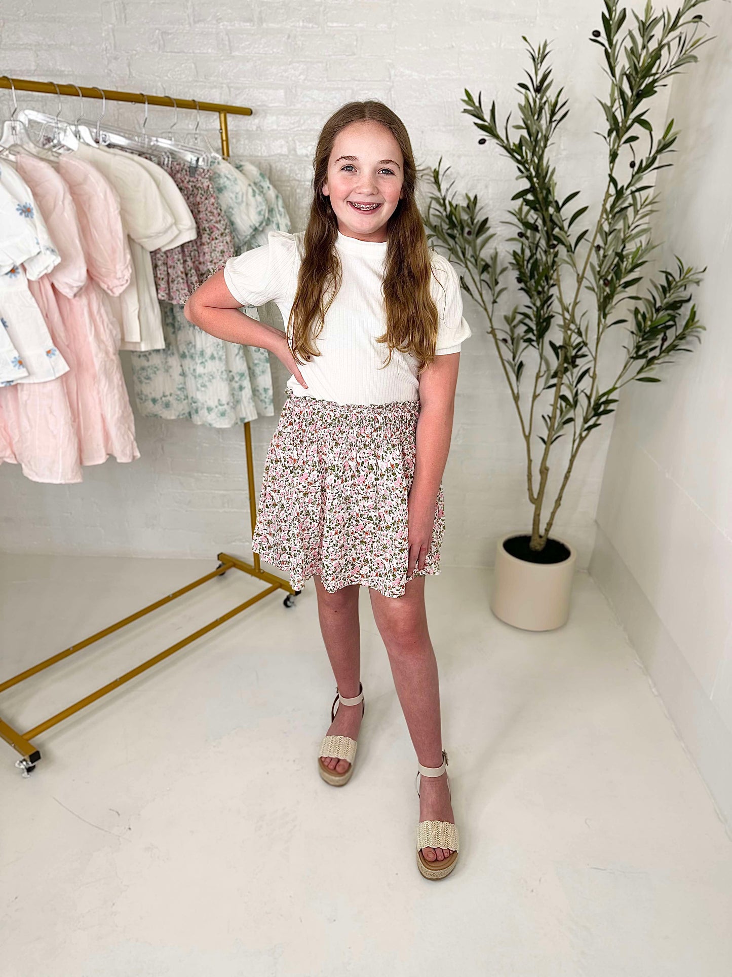 Allie Floral Elastic Detailed Skirt