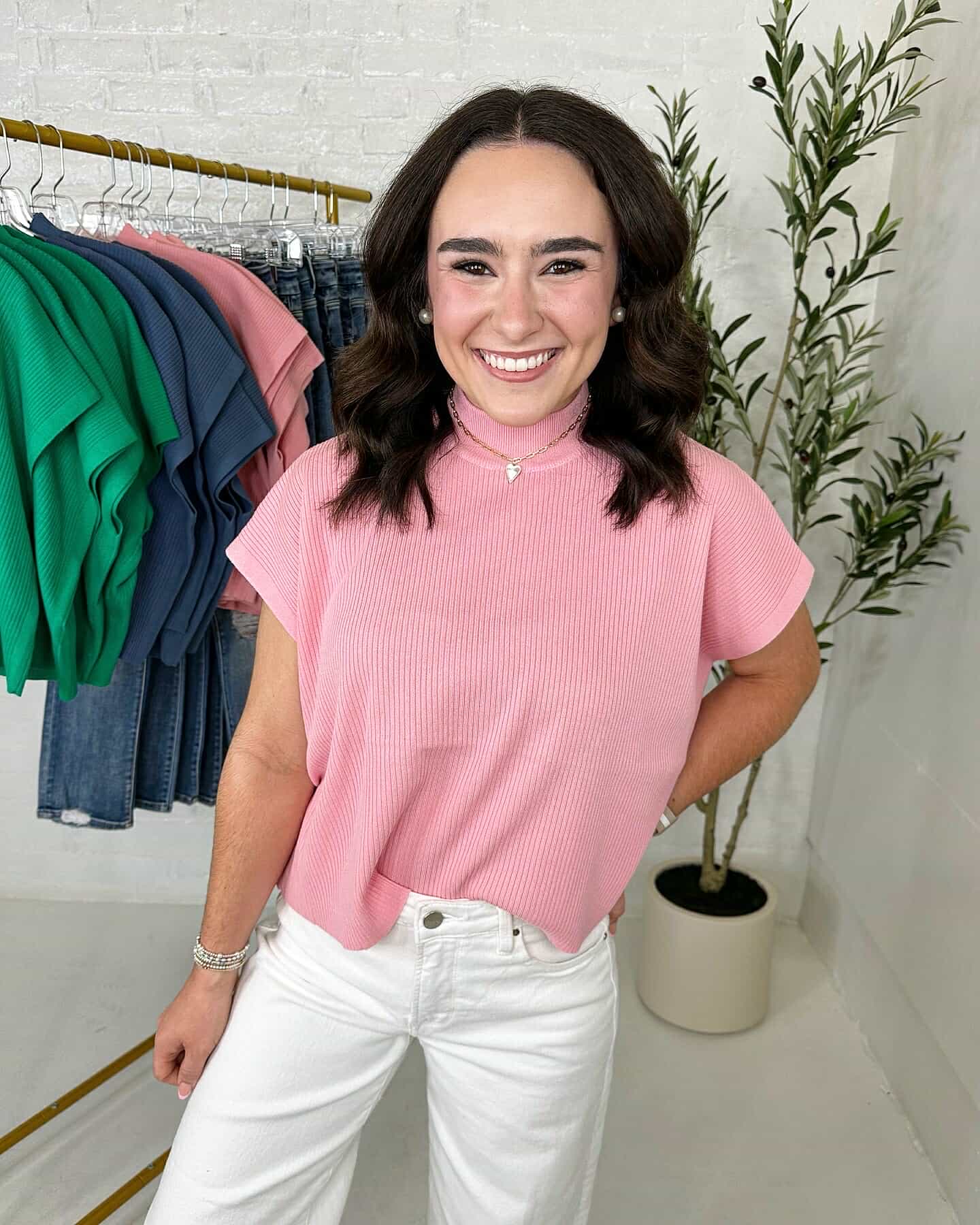 Mock Neck Boxy Top in Pink