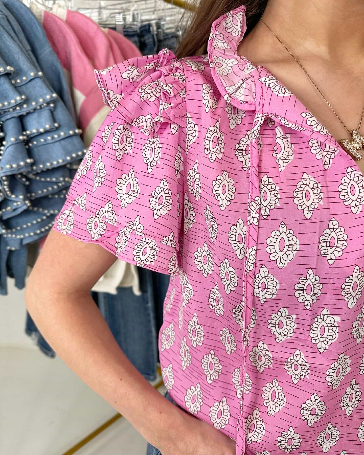 Sailor Ruffle Sleeve Top in Pink Floral