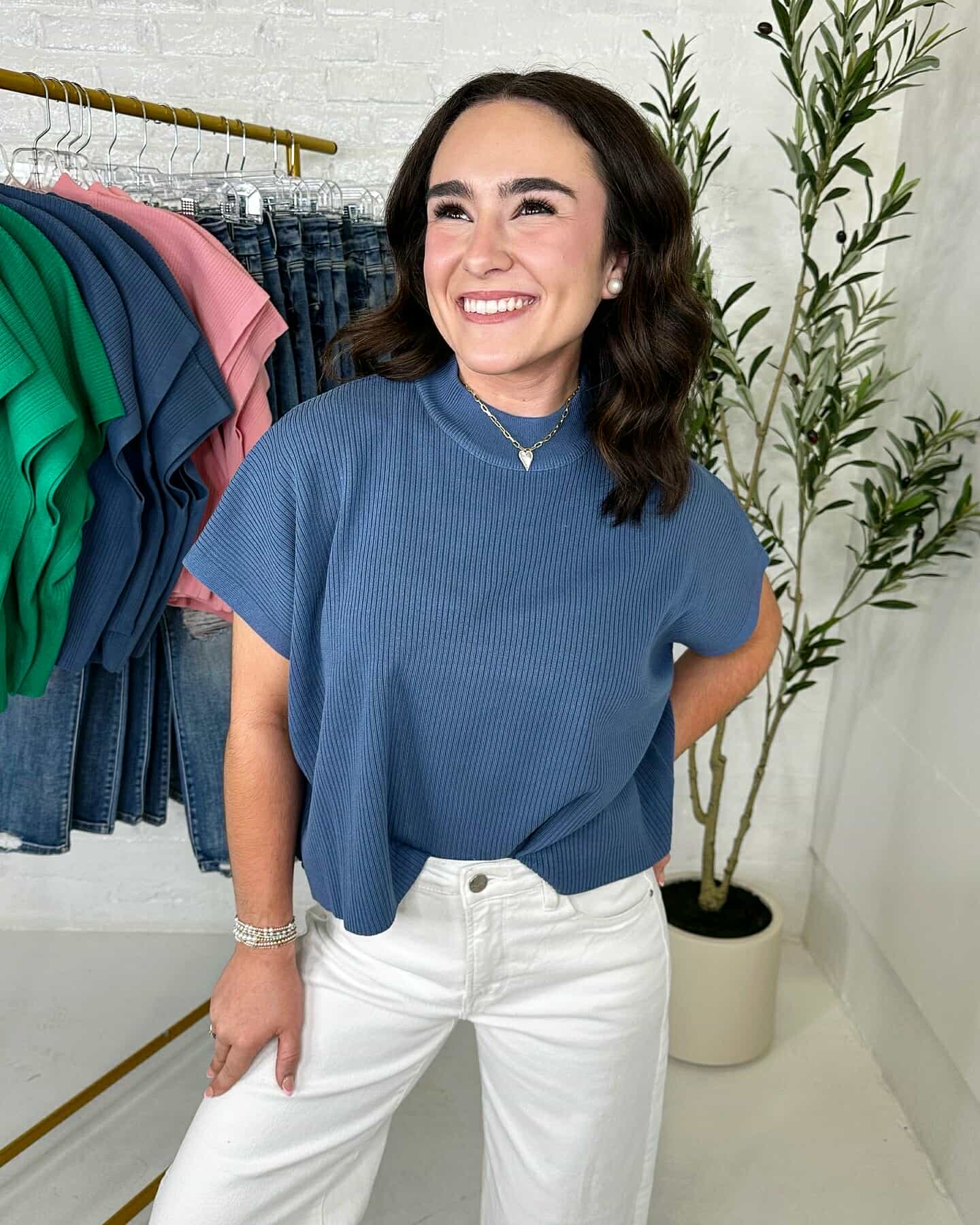 Mock Neck Boxy Top in Blue