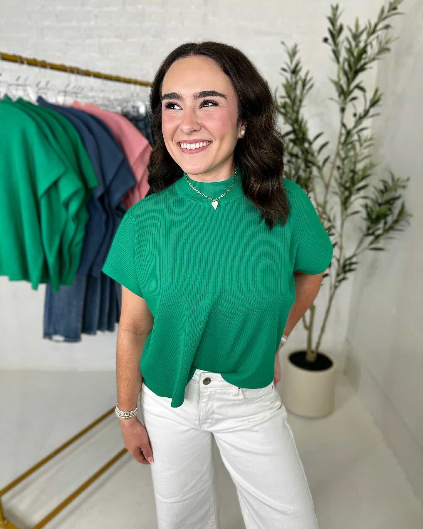 Mock Neck Boxy Top in Green