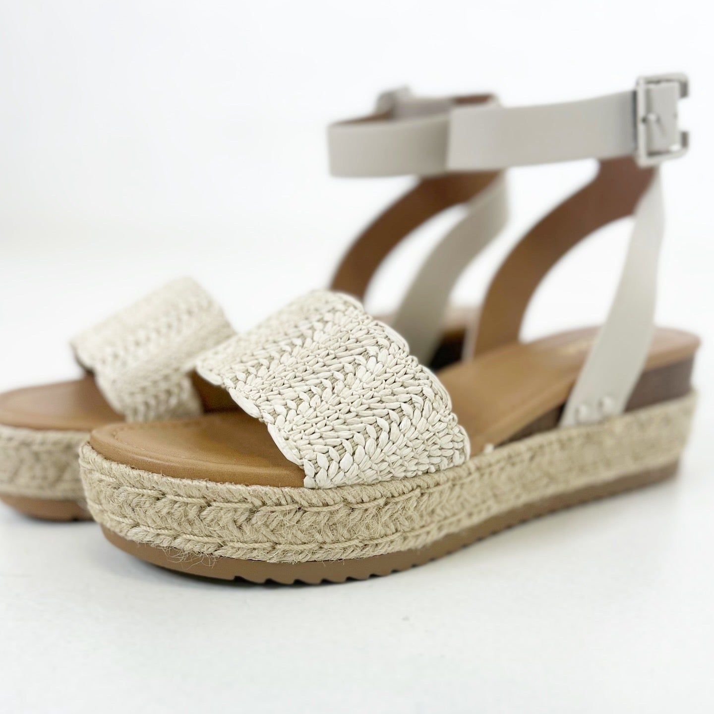 Nico Platform Sandal in Bone Raffia