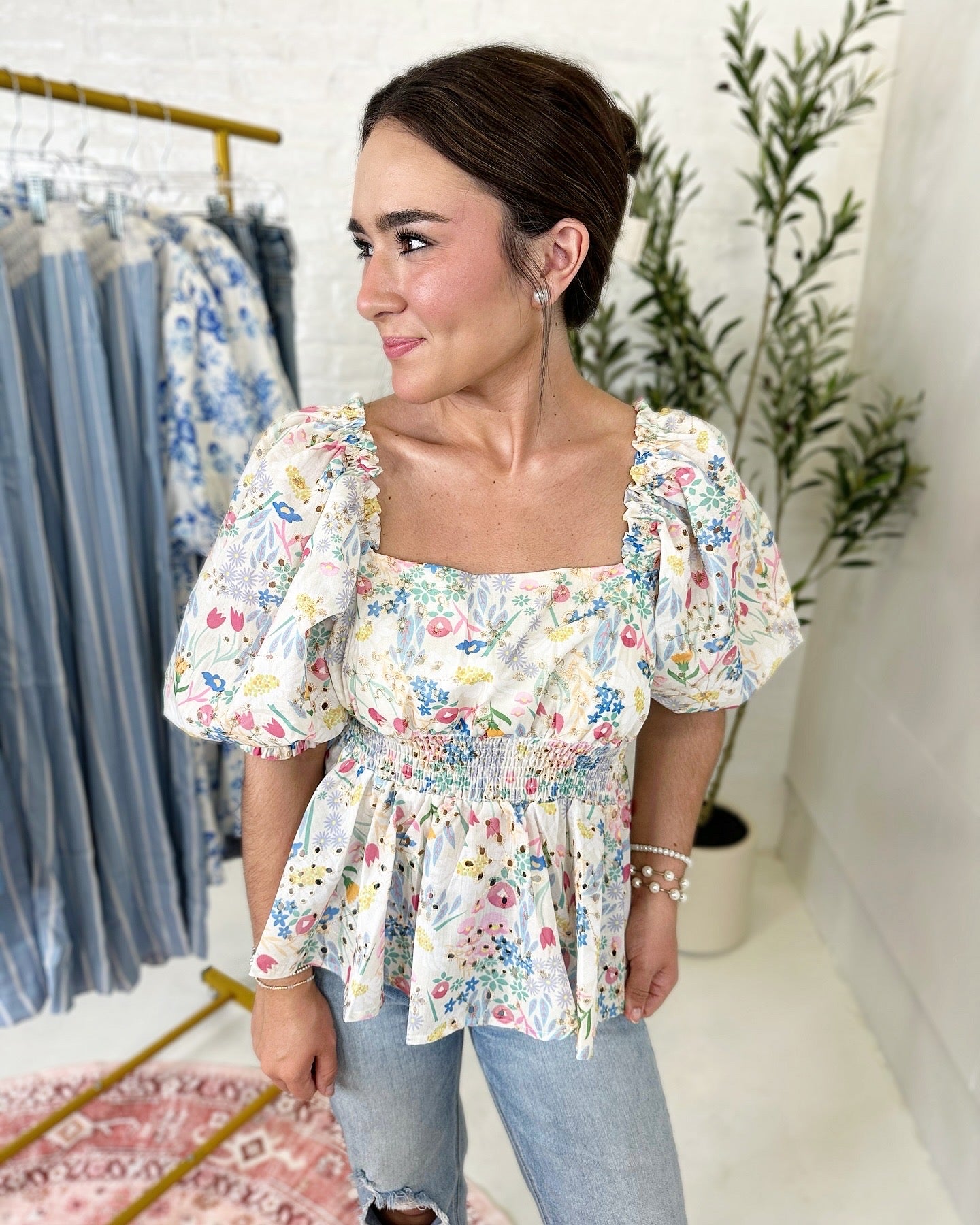 Layla Top in Blue/Pink Floral