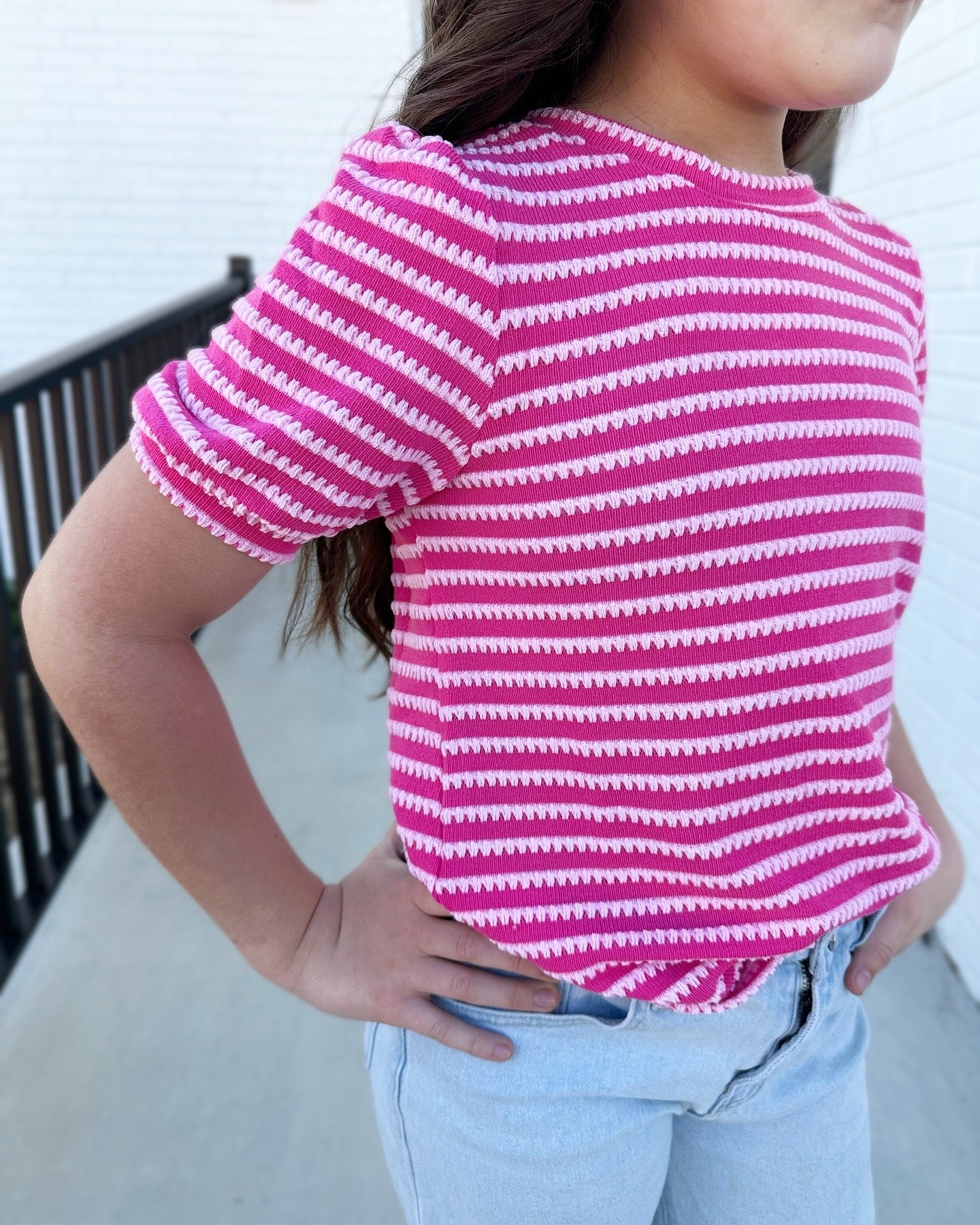 Ella Textured Stripe Puff Sleeve Knit Top
