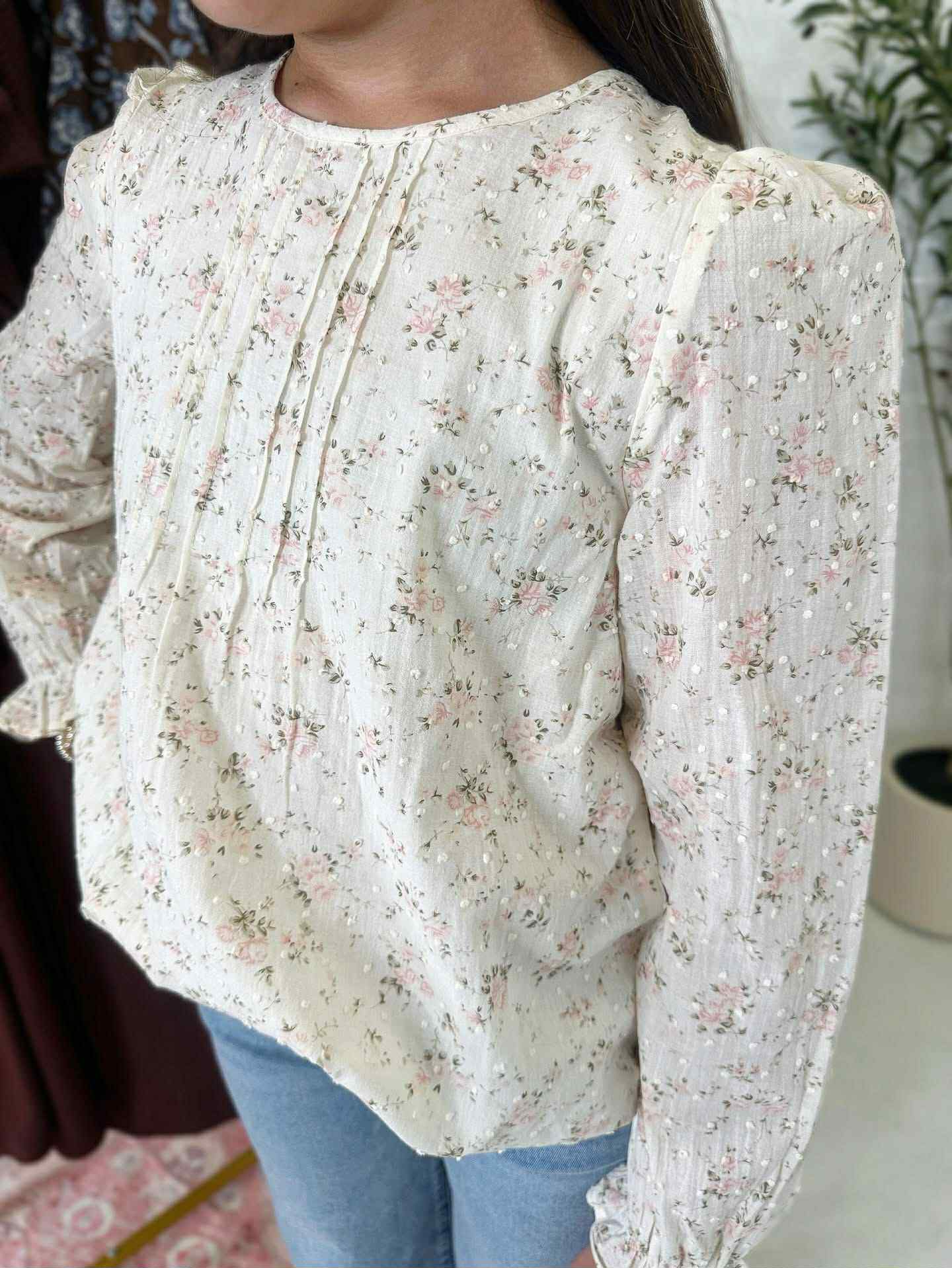Ella Top in Cream Floral