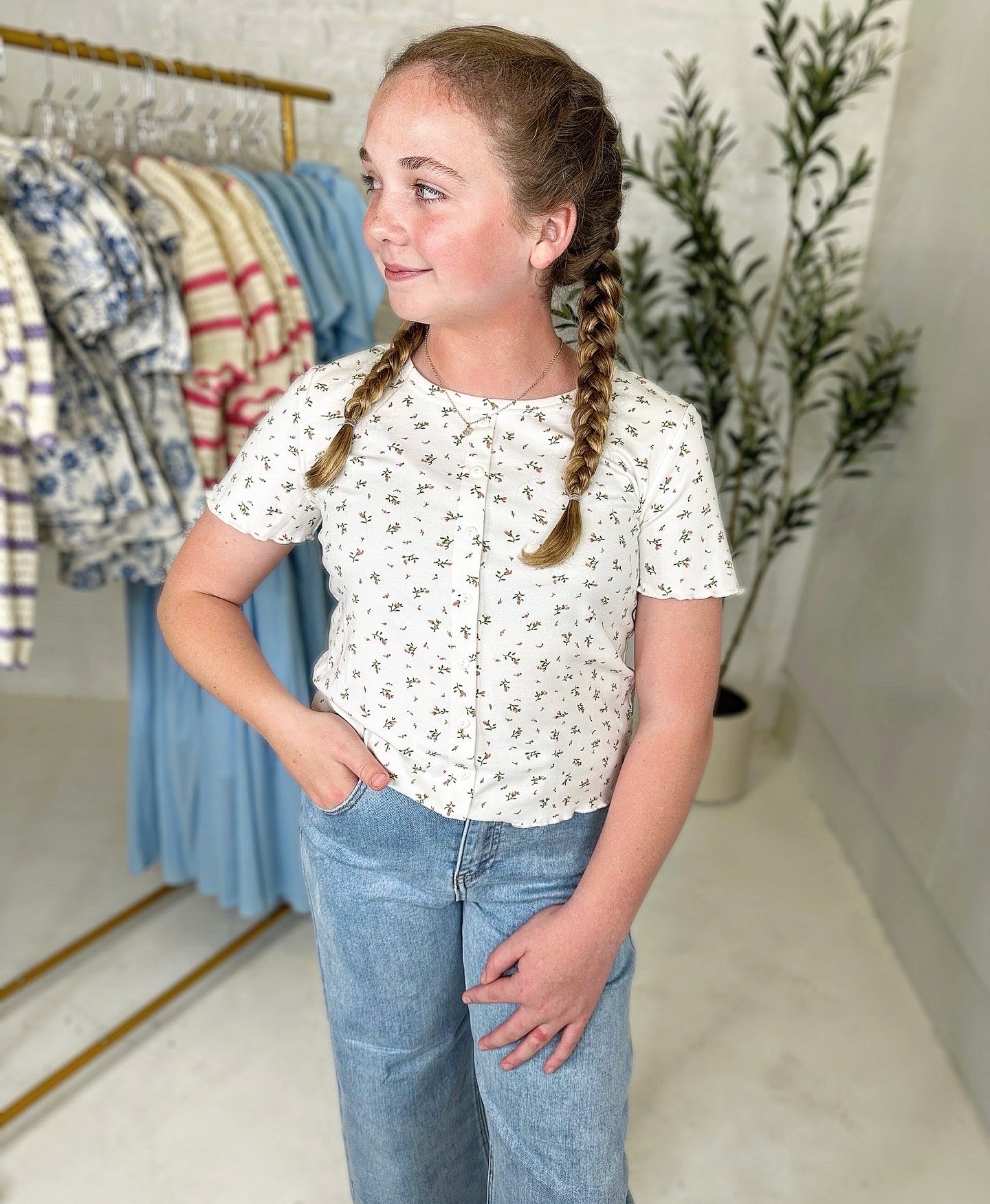 Charlie Button Detail Floral Knit Top
