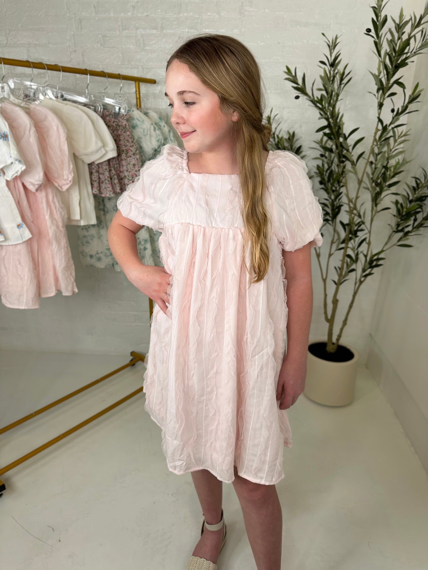 Alissa Ruffled Mesh Square Neck Dress