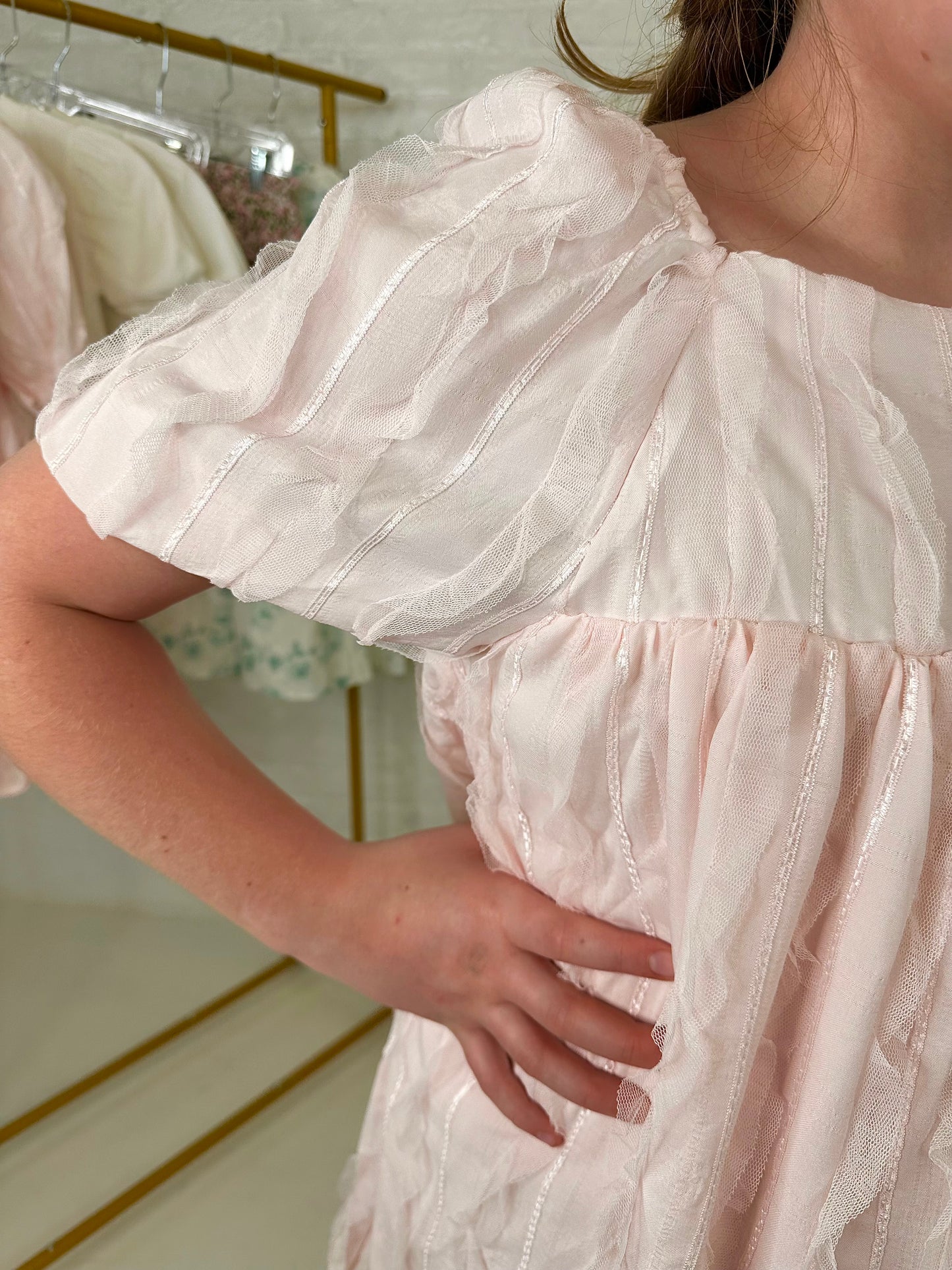 Alissa Ruffled Mesh Square Neck Dress