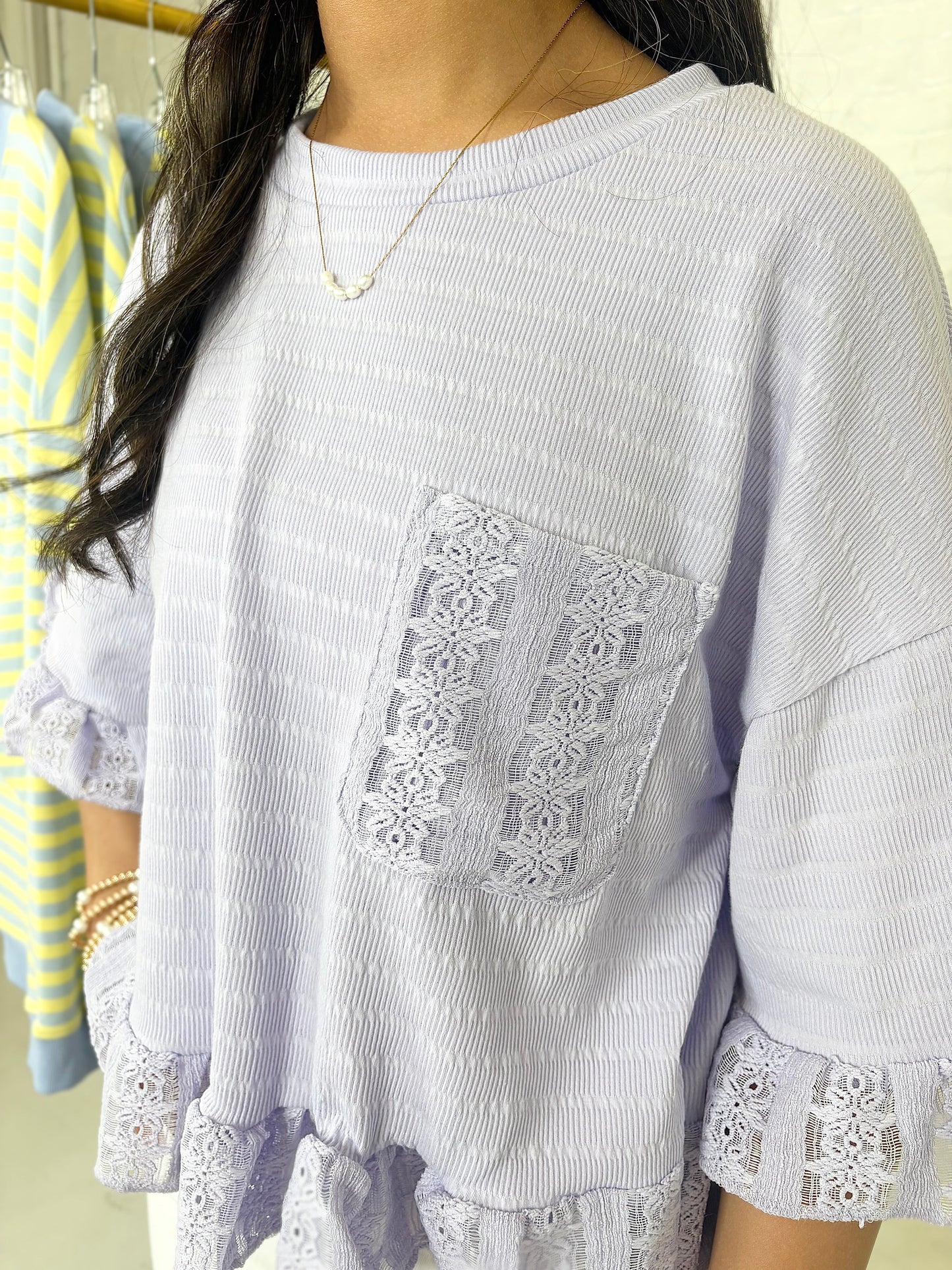 Cassie Lace Pocket Top in Lavender