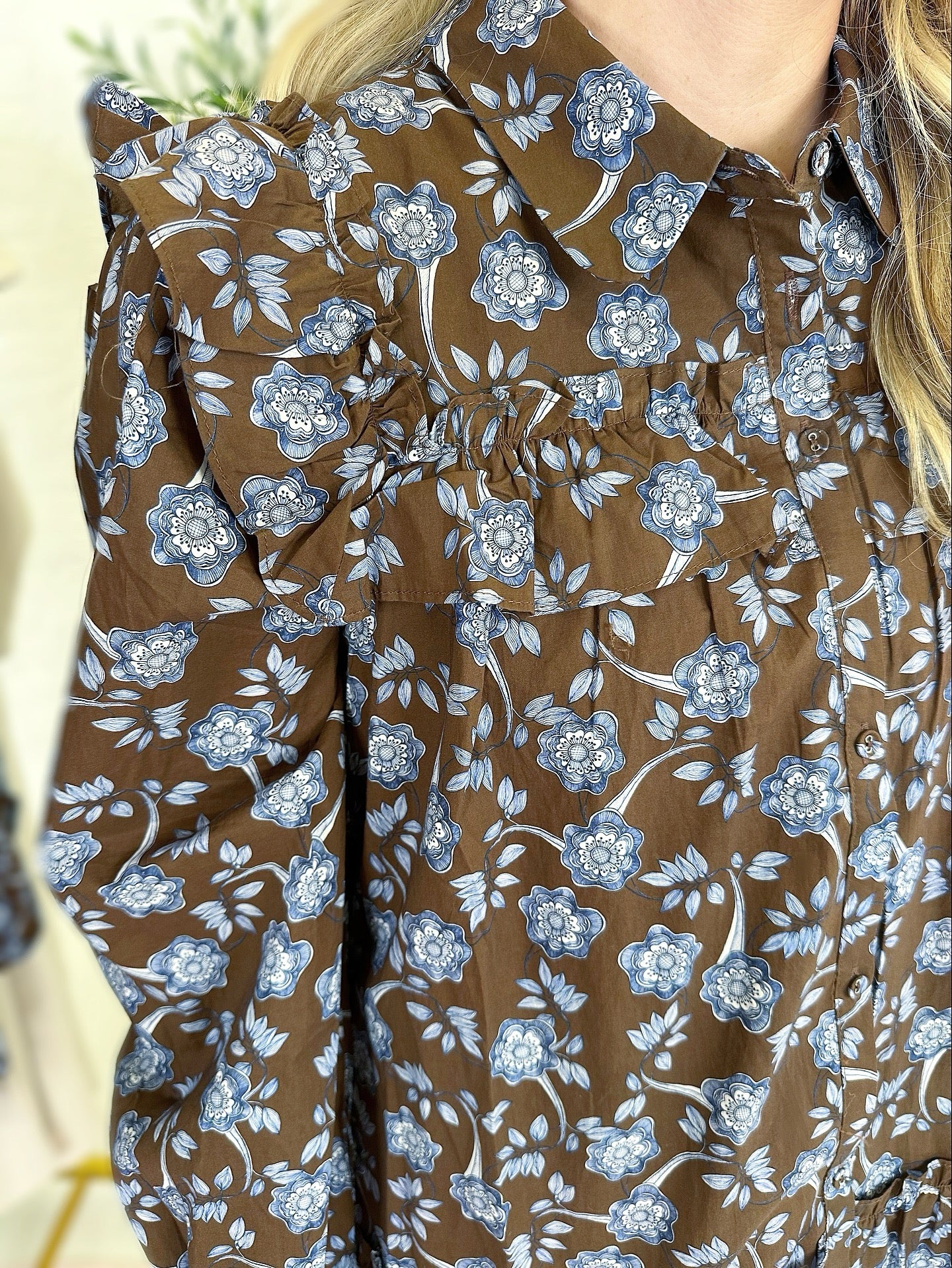 Ruffle Trim Button Down Mini Dress