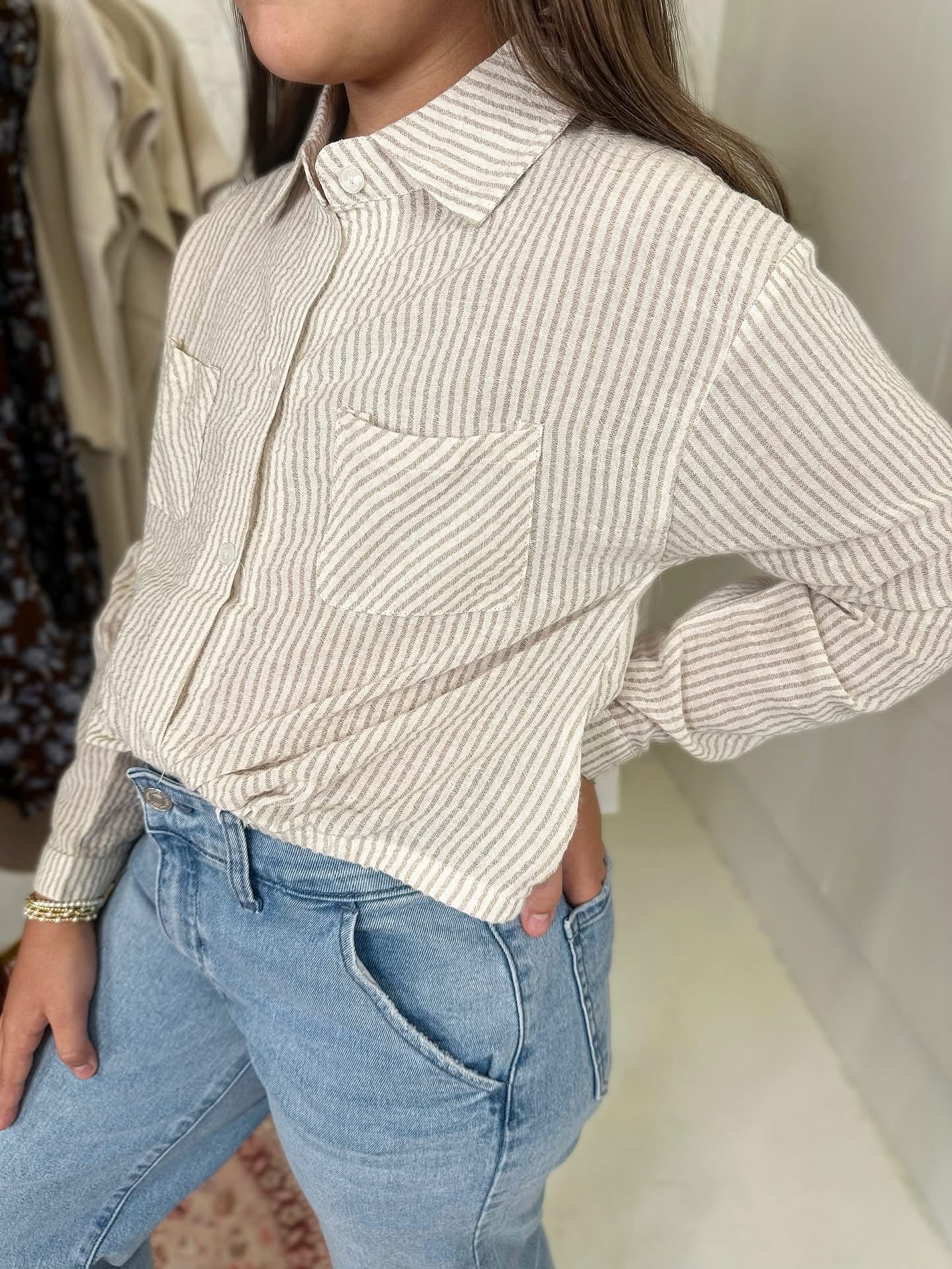 Jamie Button Down Top in Cream Stripe