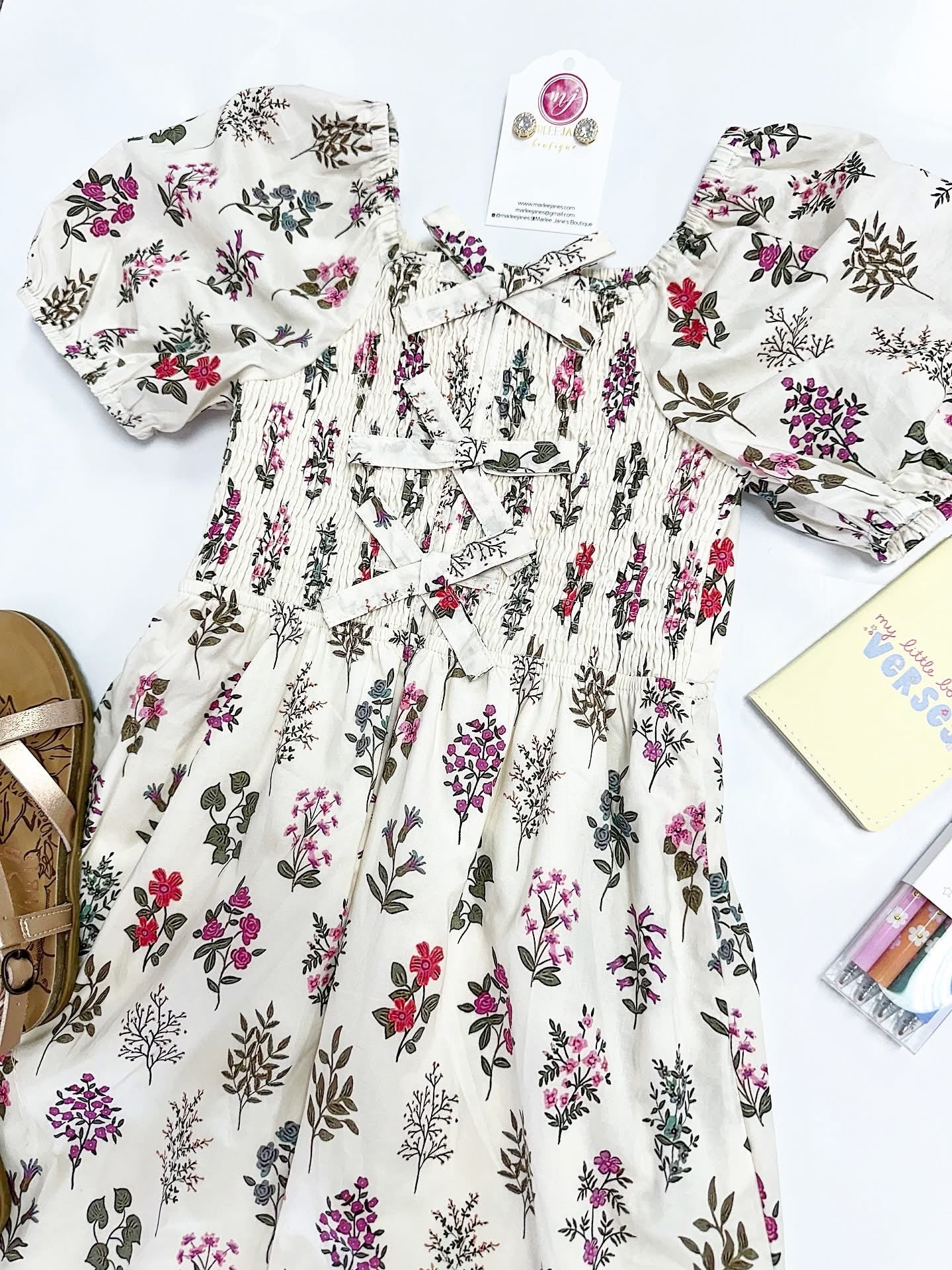 Lydia Midi Dress in Cream Floral