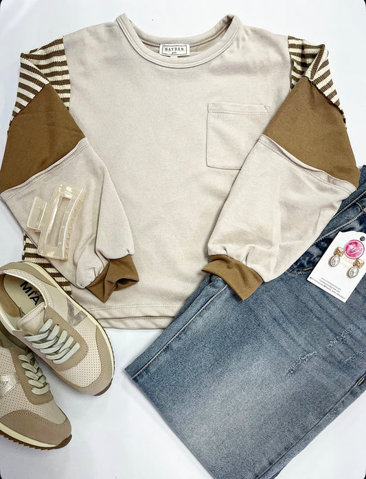 Olivia Top in Brown Stripe
