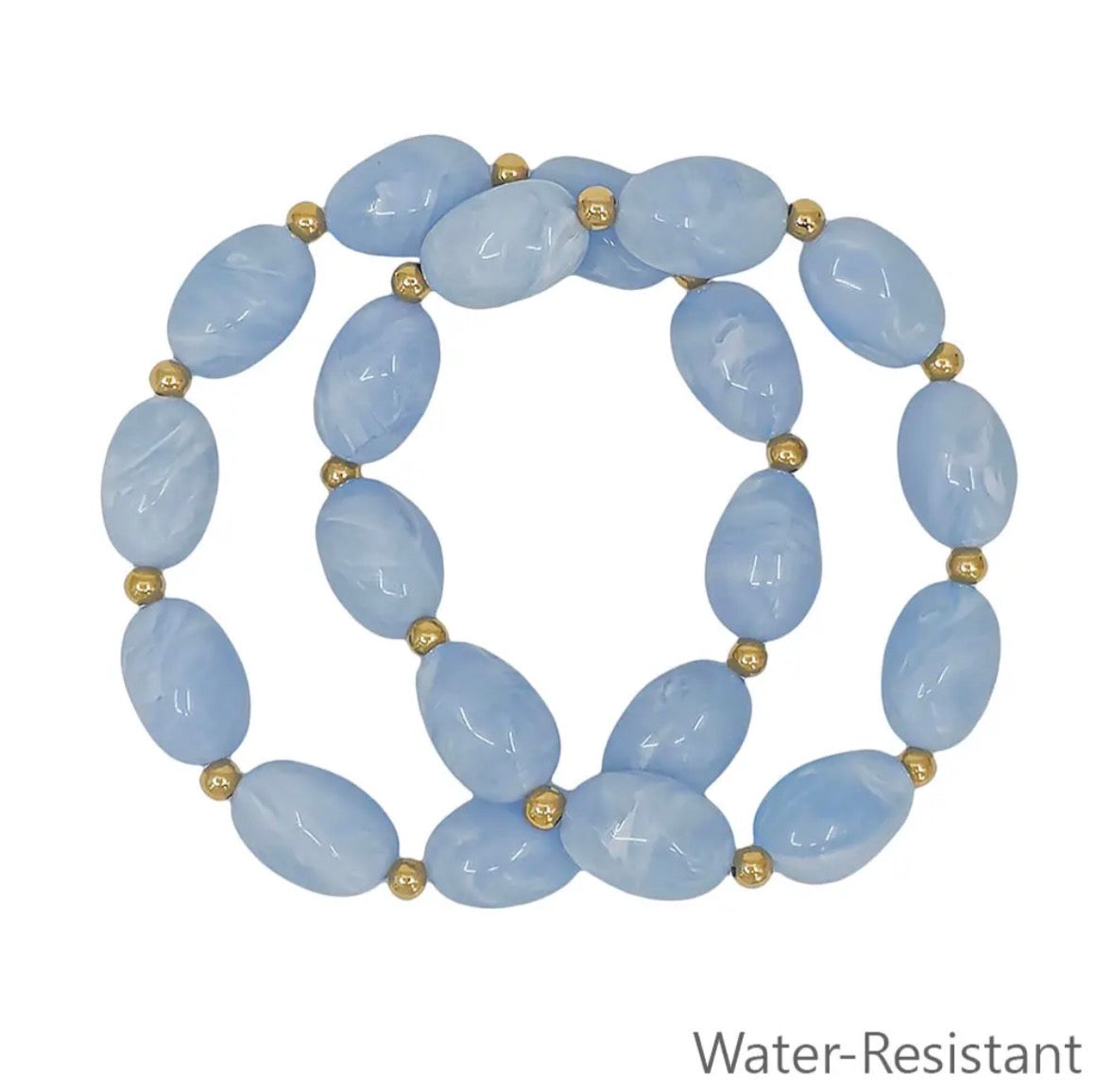 Set of 2 Light Blue Oval Stretch Bracelets