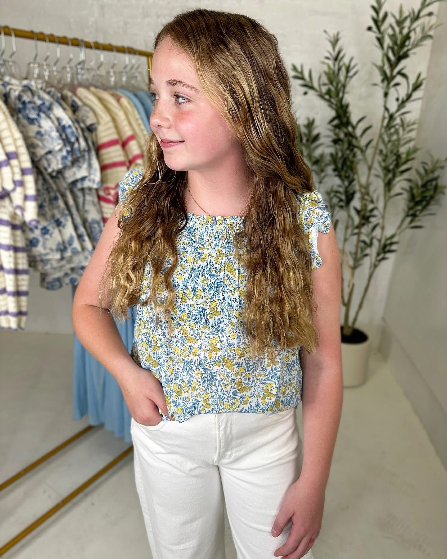Ayla Floral Flutter Sleeve Smocked Top