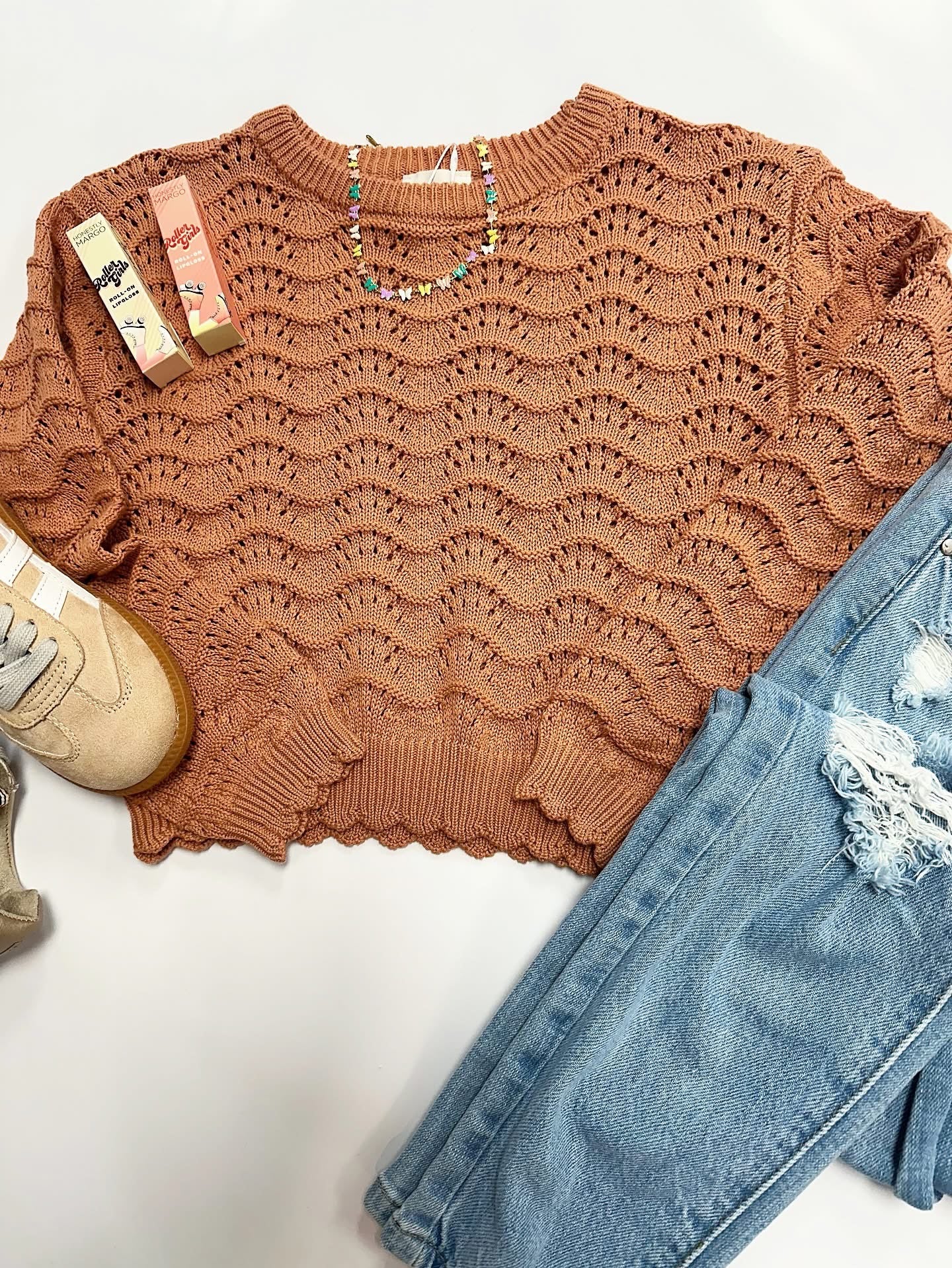 McKenna Scallop Sweater in Rust