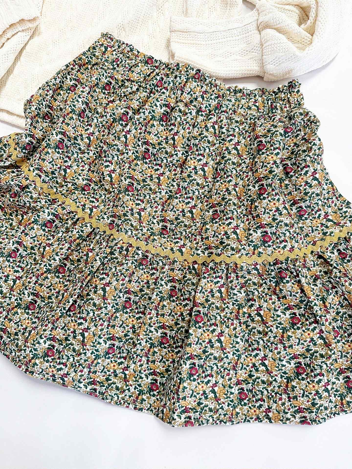 Ava Twill Floral Skirt in Mustard