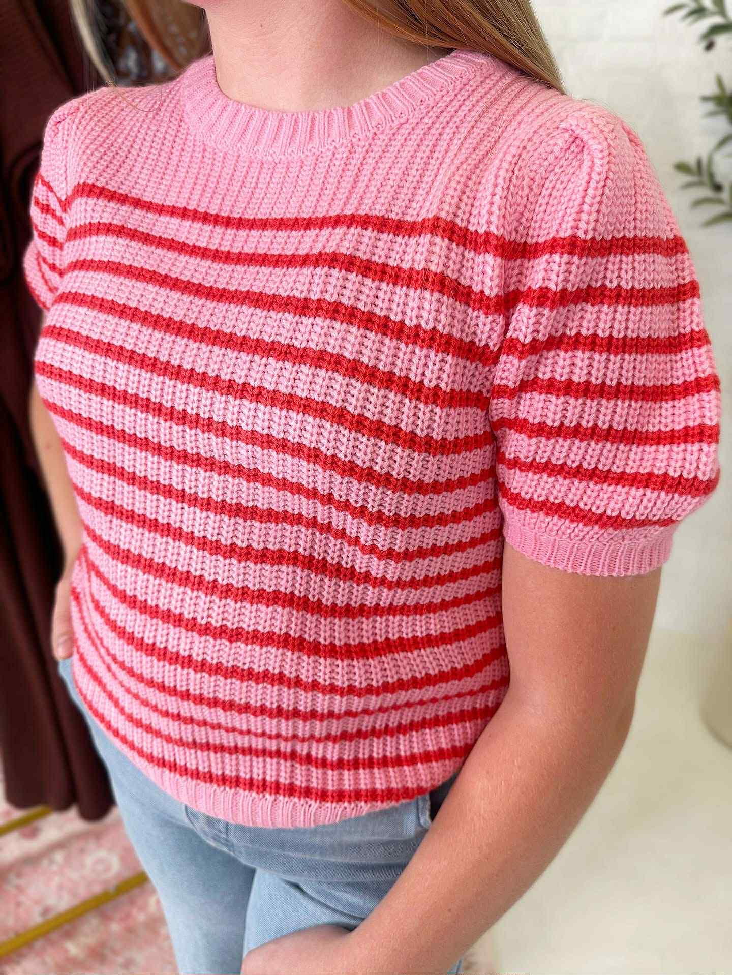 Lauren Sweater Top in Pink Stripe