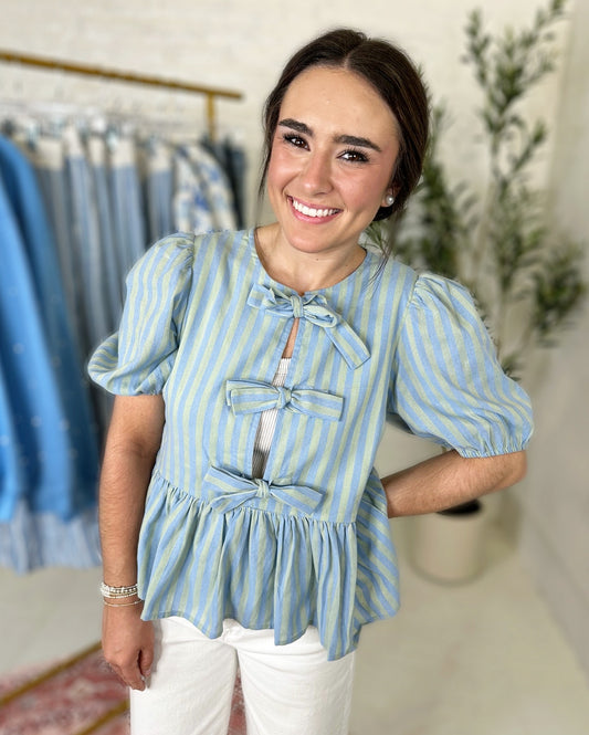 Katie Stripe Bow Top in Blue