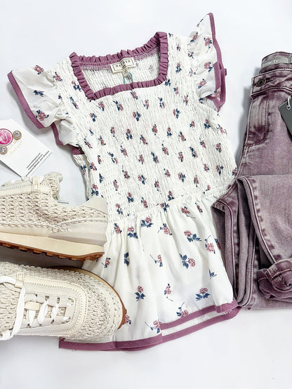 Sadie Ditsy Floral Top in Off White