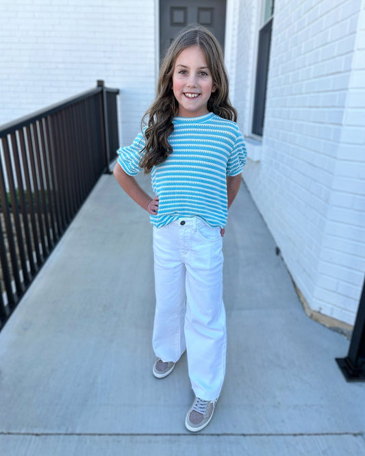 Ella Textured Stripe Puff Sleeve Knit Top