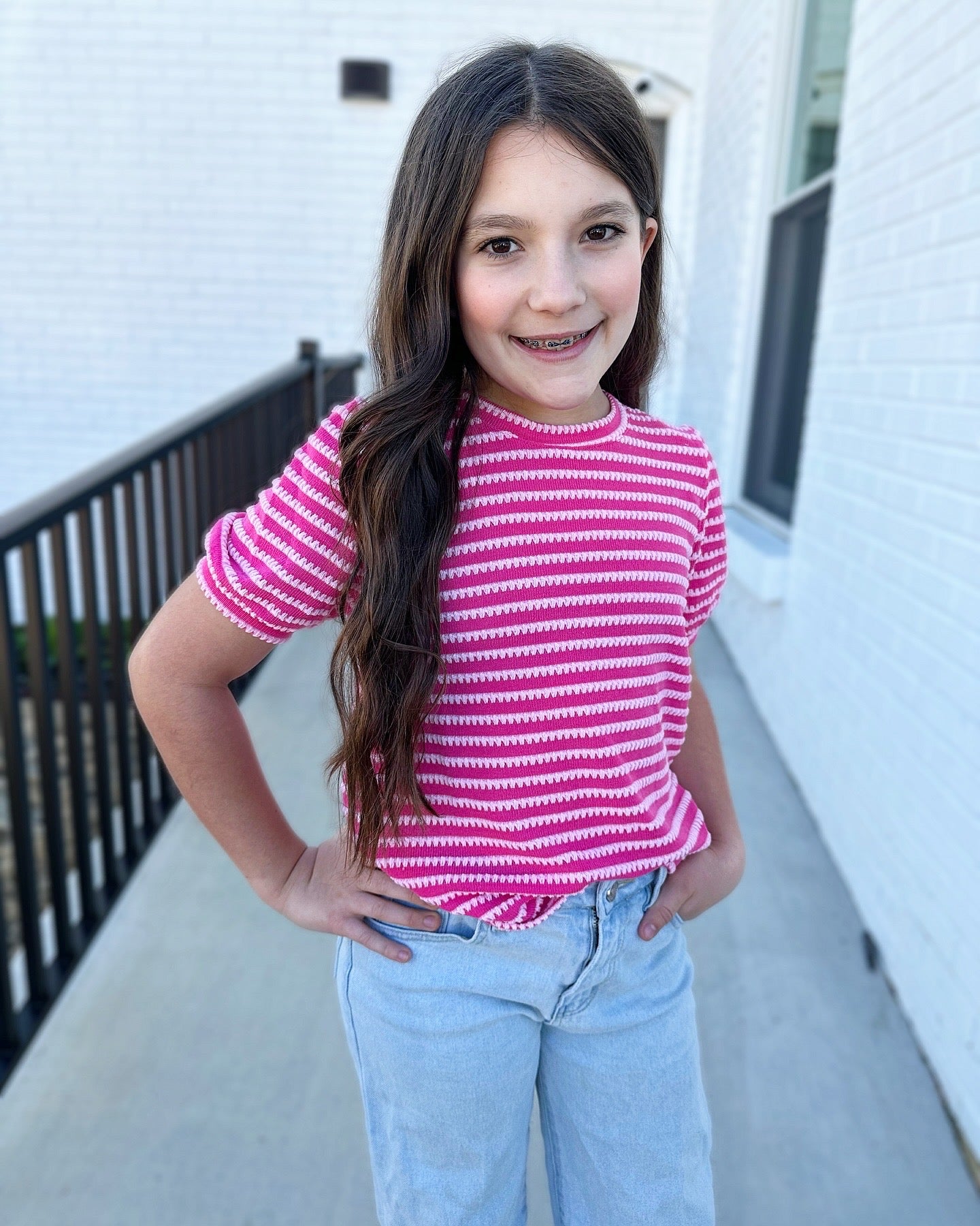 Ella Textured Stripe Puff Sleeve Knit Top