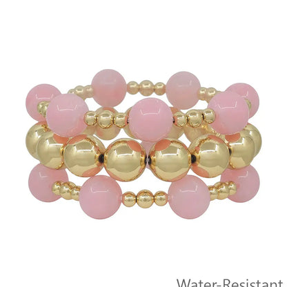 Water Resistant Set of 3 Pink 14mm Beaded Stretch Bracelets