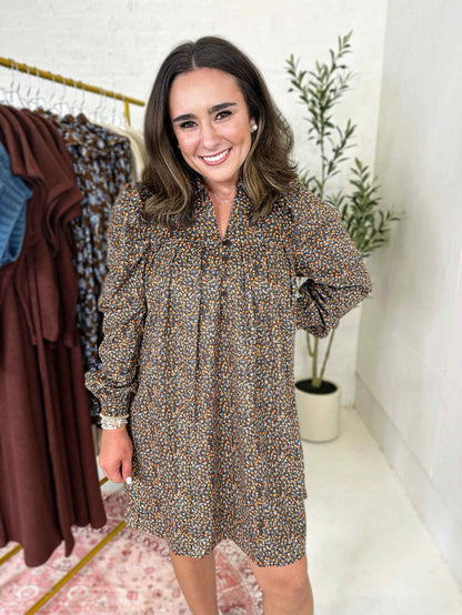 Madison Dress in Corduroy Brown Floral