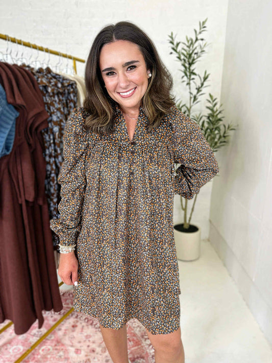 Madison Dress in Corduroy Brown Floral