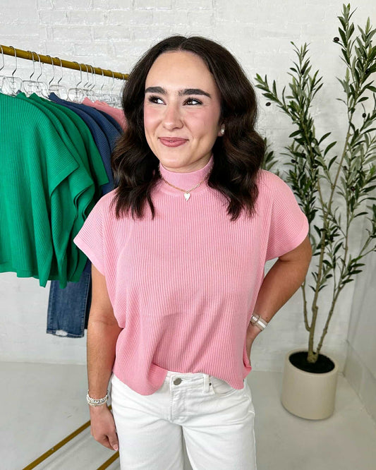 Mock Neck Boxy Top in Pink
