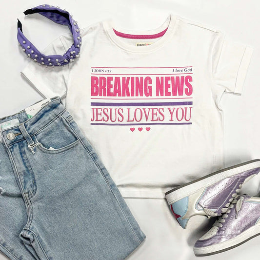 Breaking News Graphic Tee in White