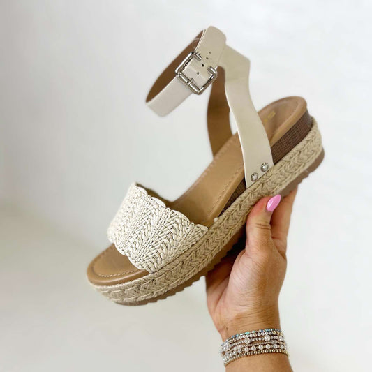 Nico Platform Sandal in Bone Raffia