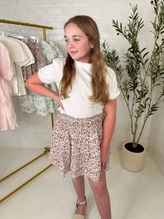 Allie  Floral Elastic Detailed Skirt