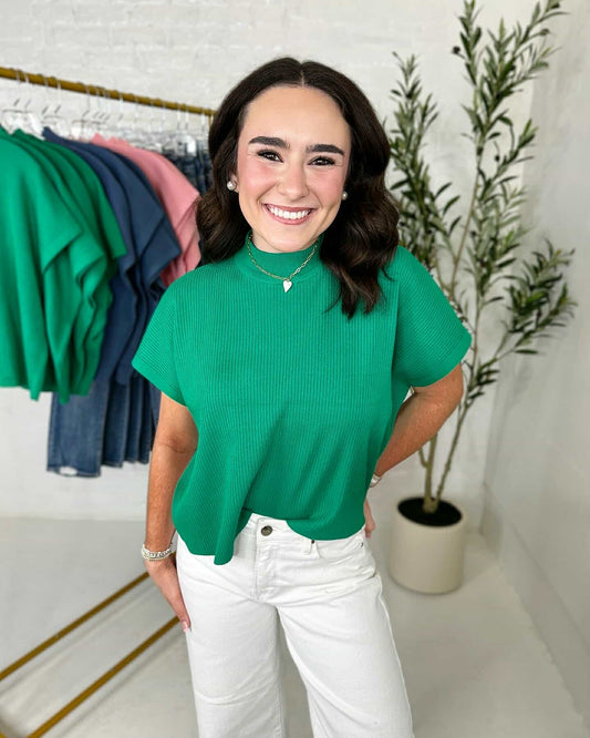 Mock Neck Boxy Top in Green