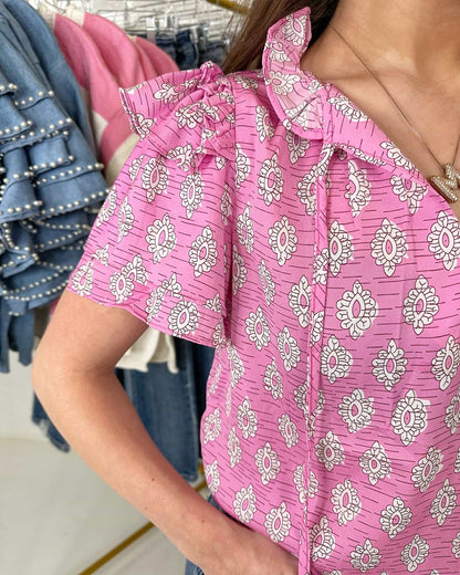 Sailor Ruffle Sleeve Top in Pink Floral