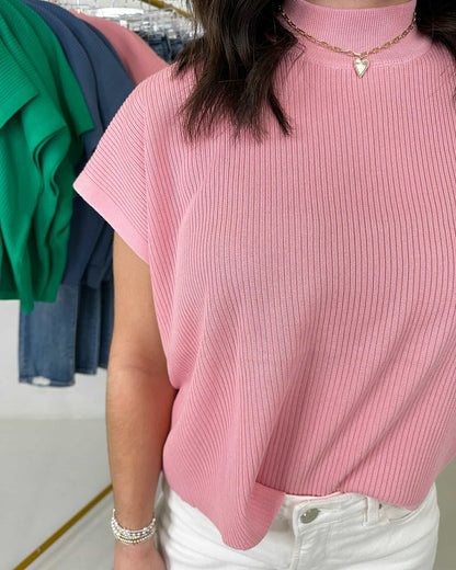 Mock Neck Boxy Top in Pink