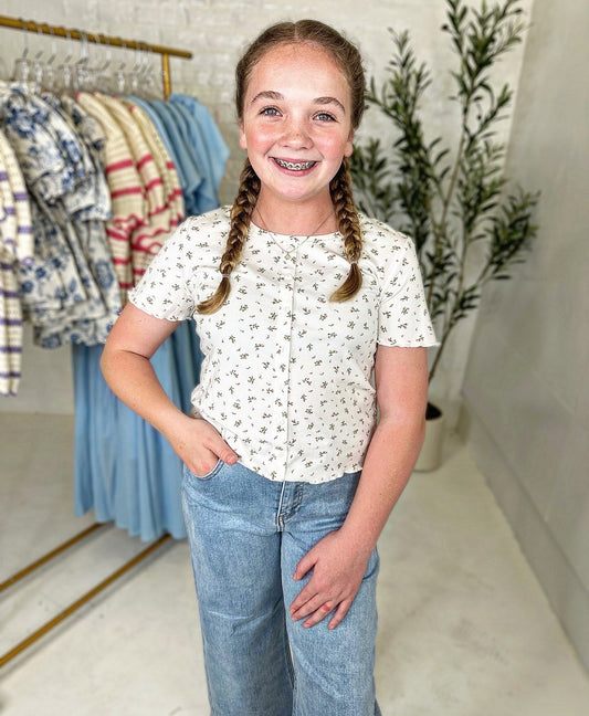 Charlie Button Detail Floral Knit Top