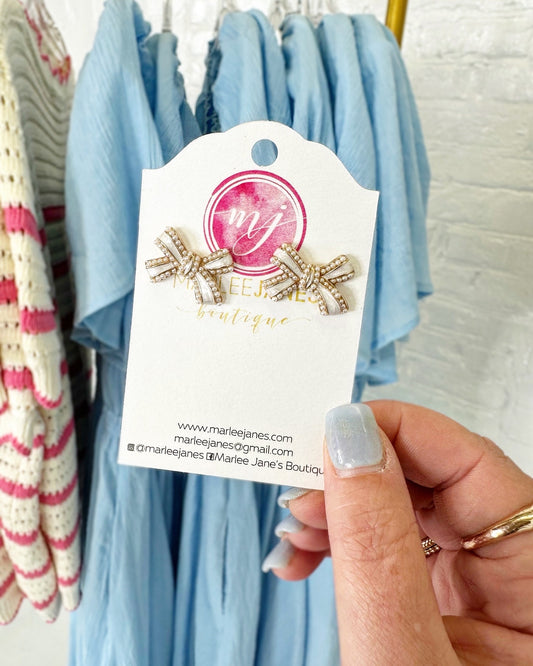 Ribbon Bow Studded Pearl Earring