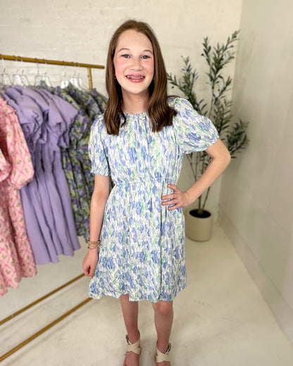 Tara Watercolor Floral Puff Sleeve Dress