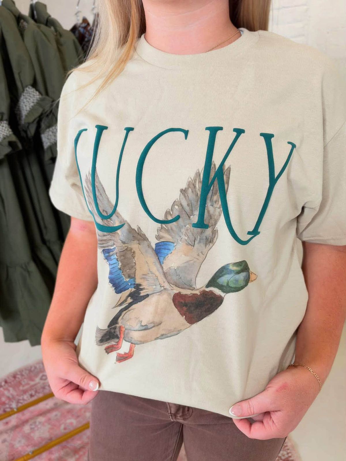 Lucky Duck Graphic Tee in Sand