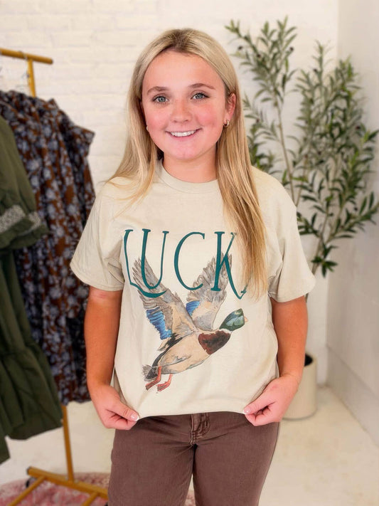 Lucky Duck Graphic Tee in Sand