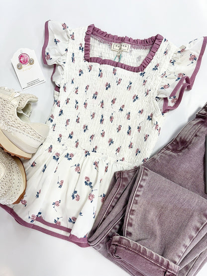 Sadie Ditsy Floral Top in Off White