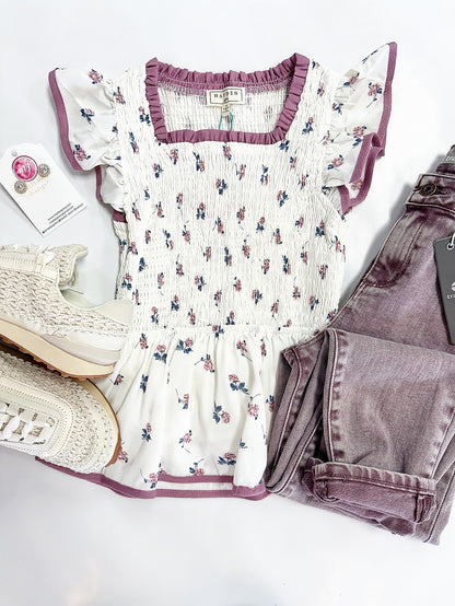 Sadie Ditsy Floral Top in Off White