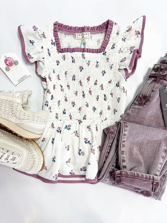 Sadie Ditsy Floral Top in Off White