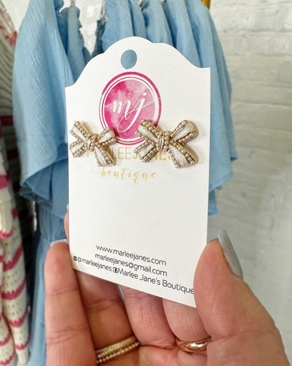 Ribbon Bow Studded Pearl Earring