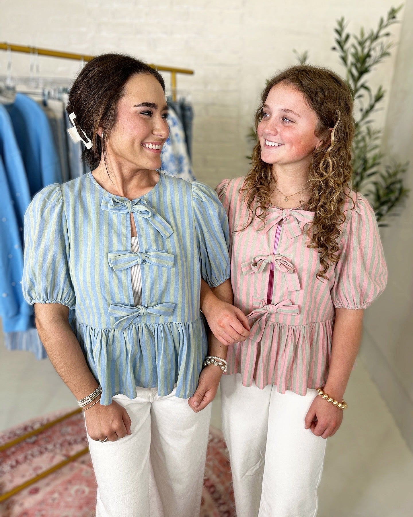 Katie Stripe Bow Top in Pink
