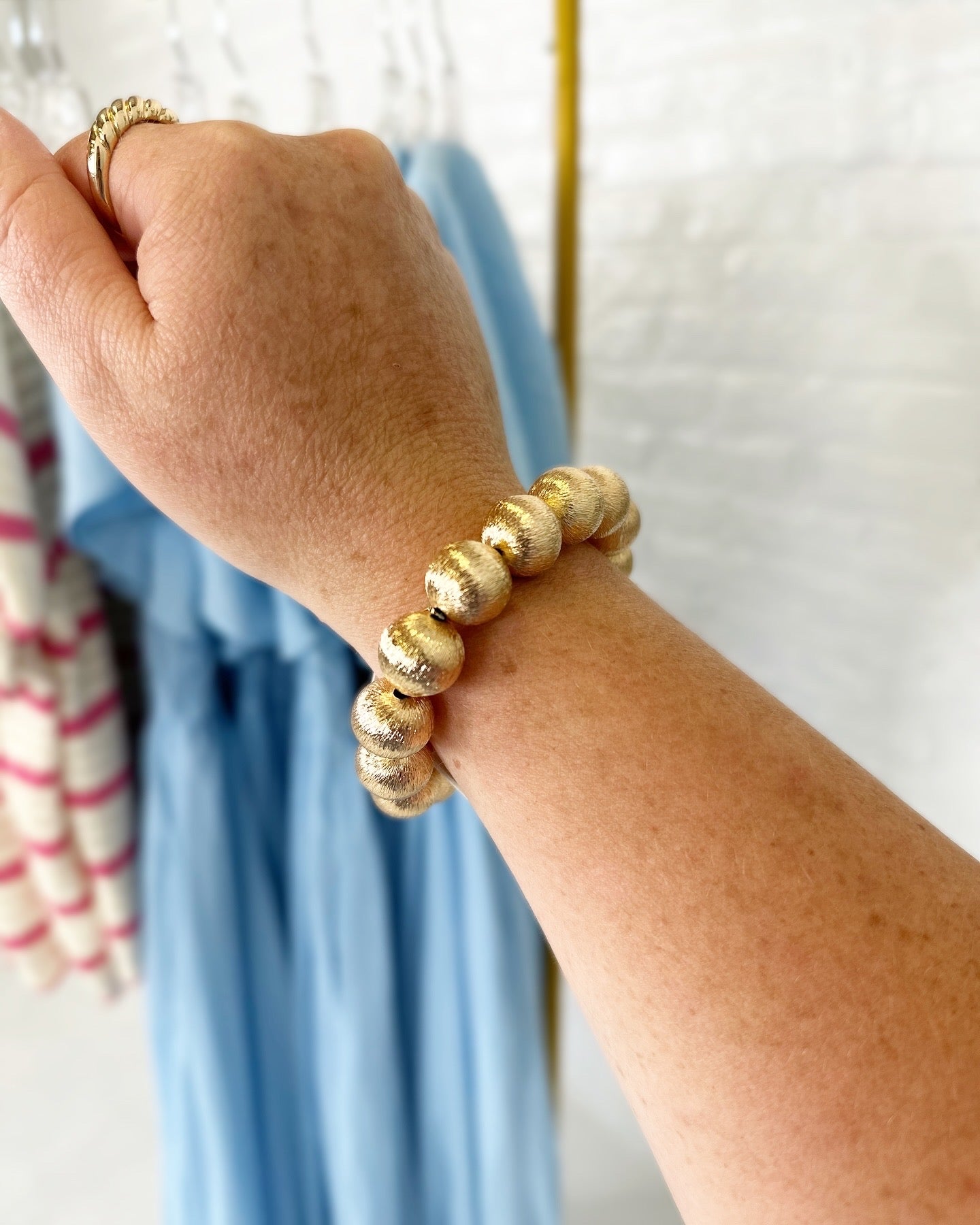 Lightweight Brass Textured Ball Stretch Bracelet